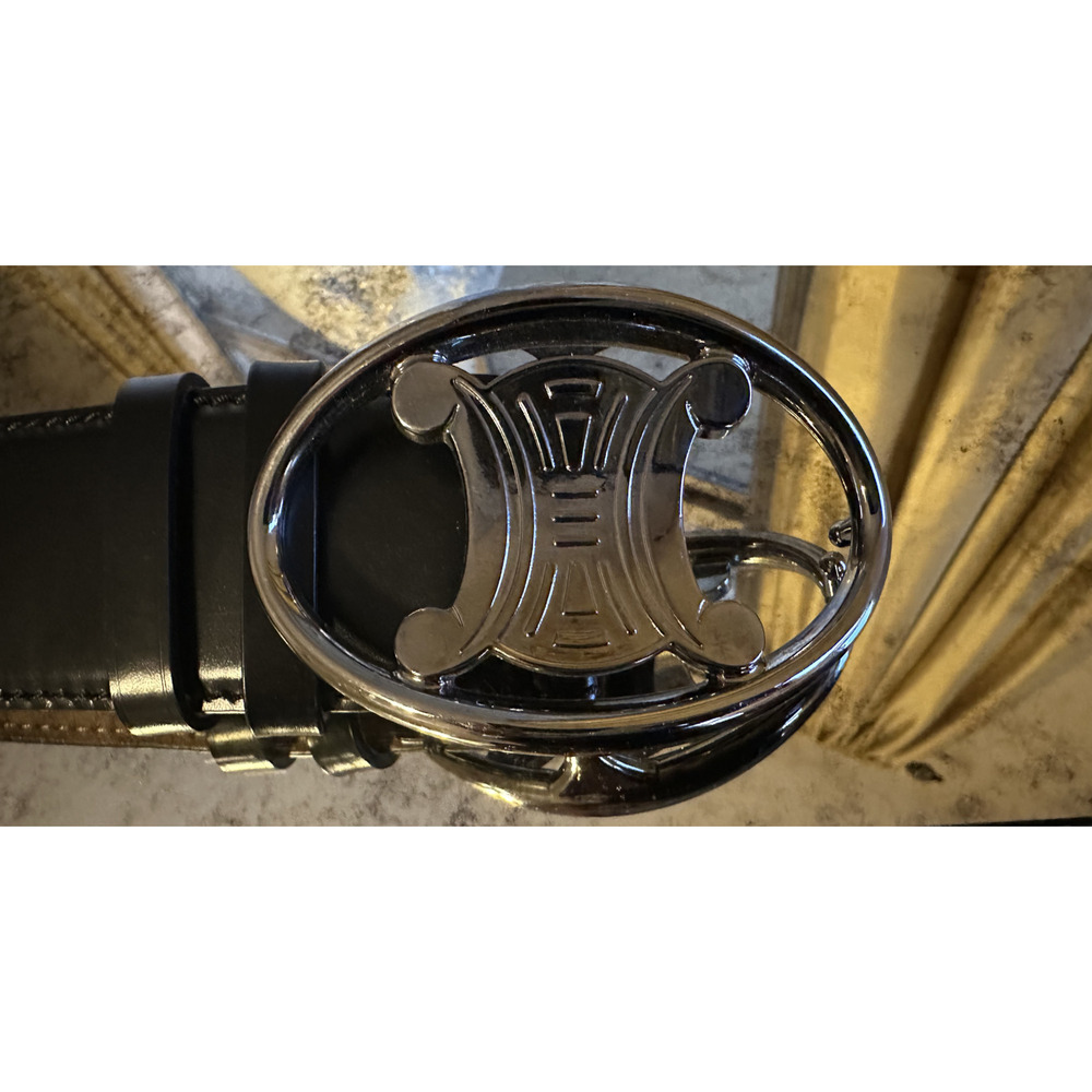 Celine Triomphe Leather Belt BLACK Italy RARE - L (approx. 85-90) - Picture 3 of 5